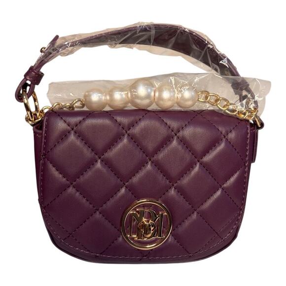 Badgley Mischka Quilted Chloe Pearl Handbag in Plum-NWT - Picture 1 of 8